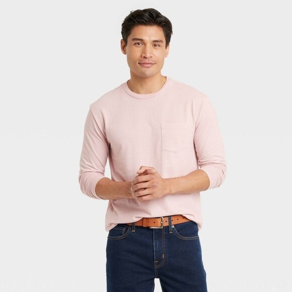 Men's Standard Fit Crewneck Long Sleeve T-Shirt - Goodfellow & Co™ Fresco Pink X - Picture 1 of 1
